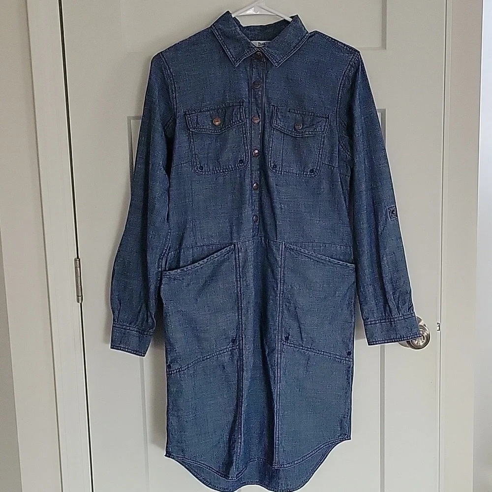 Duluth Trading Organic Cotton Rootstock Denim Long Sleeve Gardening Dress SZ XS - Picture 2 of 14